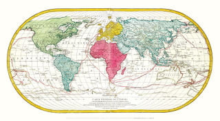 Weltkarte 1782-Entdeckungsfahrten von James Cook- Historische Karte (Reprint)
