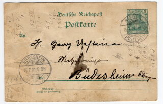 Postkarte - 5 Pf. Germania - gelaufen