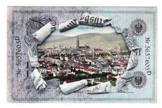 Postkarte - Freiburg i.B. - Originelles Motiv durch Reichsbanknote - gelaufen
