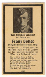Sterbebild - Obergefreiter Gren. Rgt.
